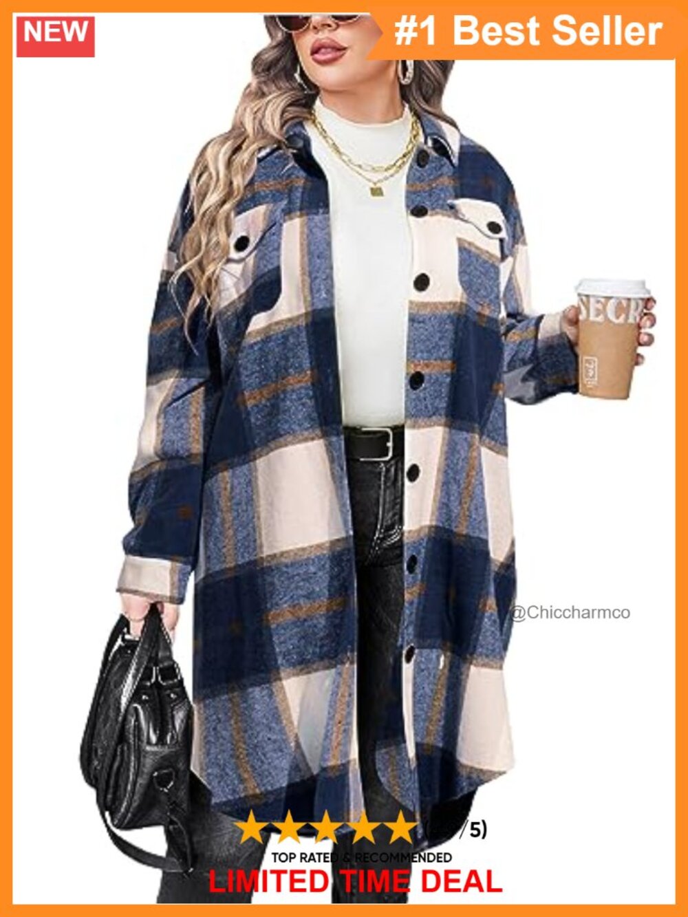 IN'VOLAND Womens Plus Size Flannel Plaid Shacket Long Sleeve Button Down
